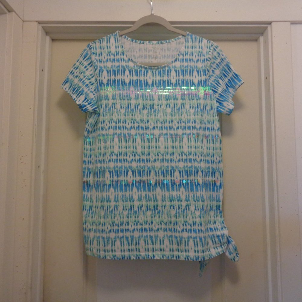 COQUETTE KAWAII RIBBIONS STYLE SHINE TEE BLOUSE SIDE TIE M